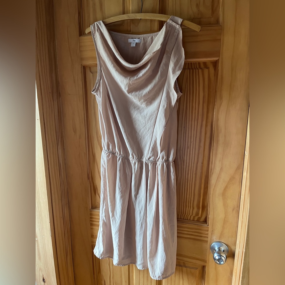 GAP Sleeveless Drape Neck Elastic Waist Ruffle Satin Dress